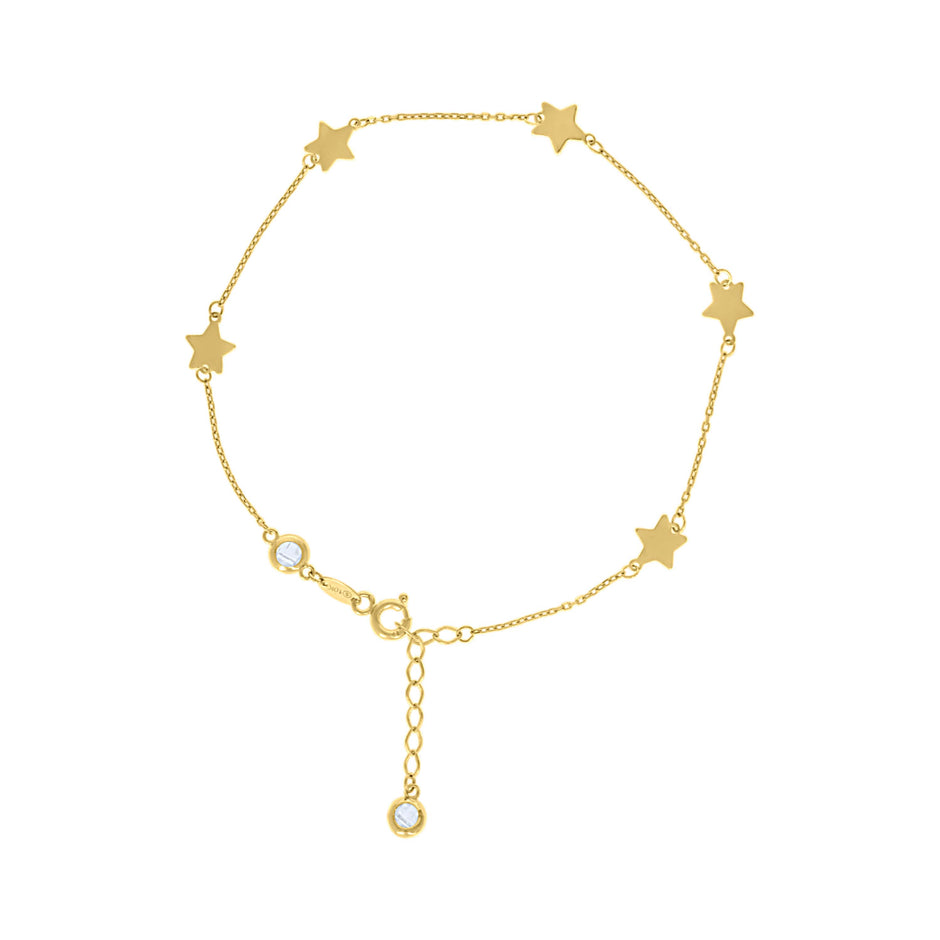 10kt Yellow Gold Womens Cubic-Zirconia Star Charms Chain Anklet Size 9 + 1 Inches