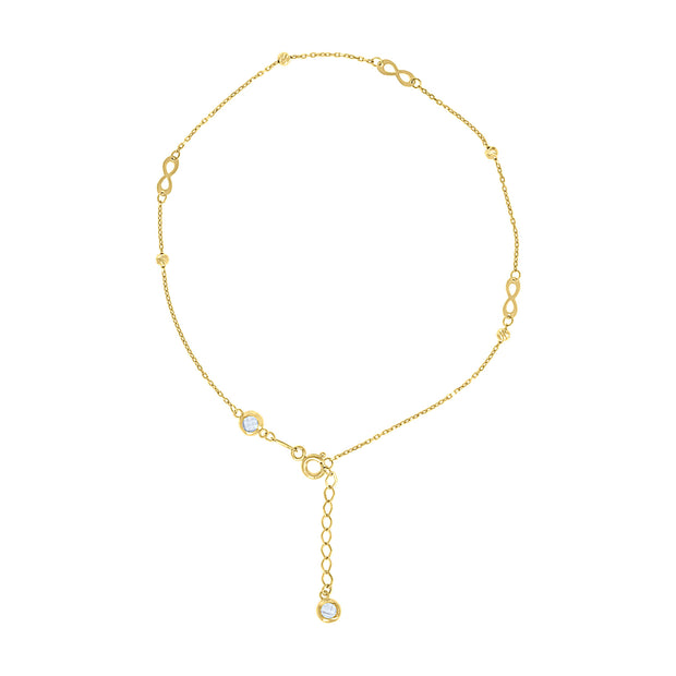 10kt Yellow Gold Womens Cubic-Zirconia Diamond-cut Beaded Infinity Charms Chain Anklet Size 9 + 1 Inches