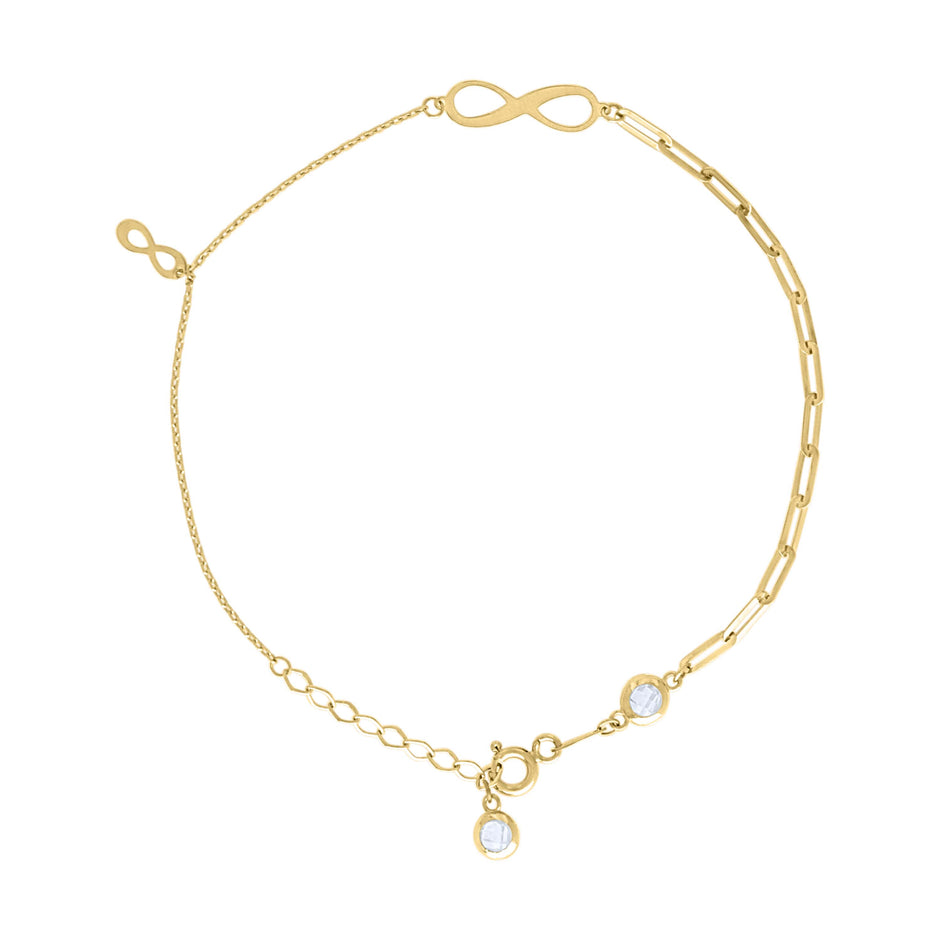 10kt Yellow Gold Womens Cubic-Zirconia Infinity Charms Chain Bracelet Size 7 + 1 Inches