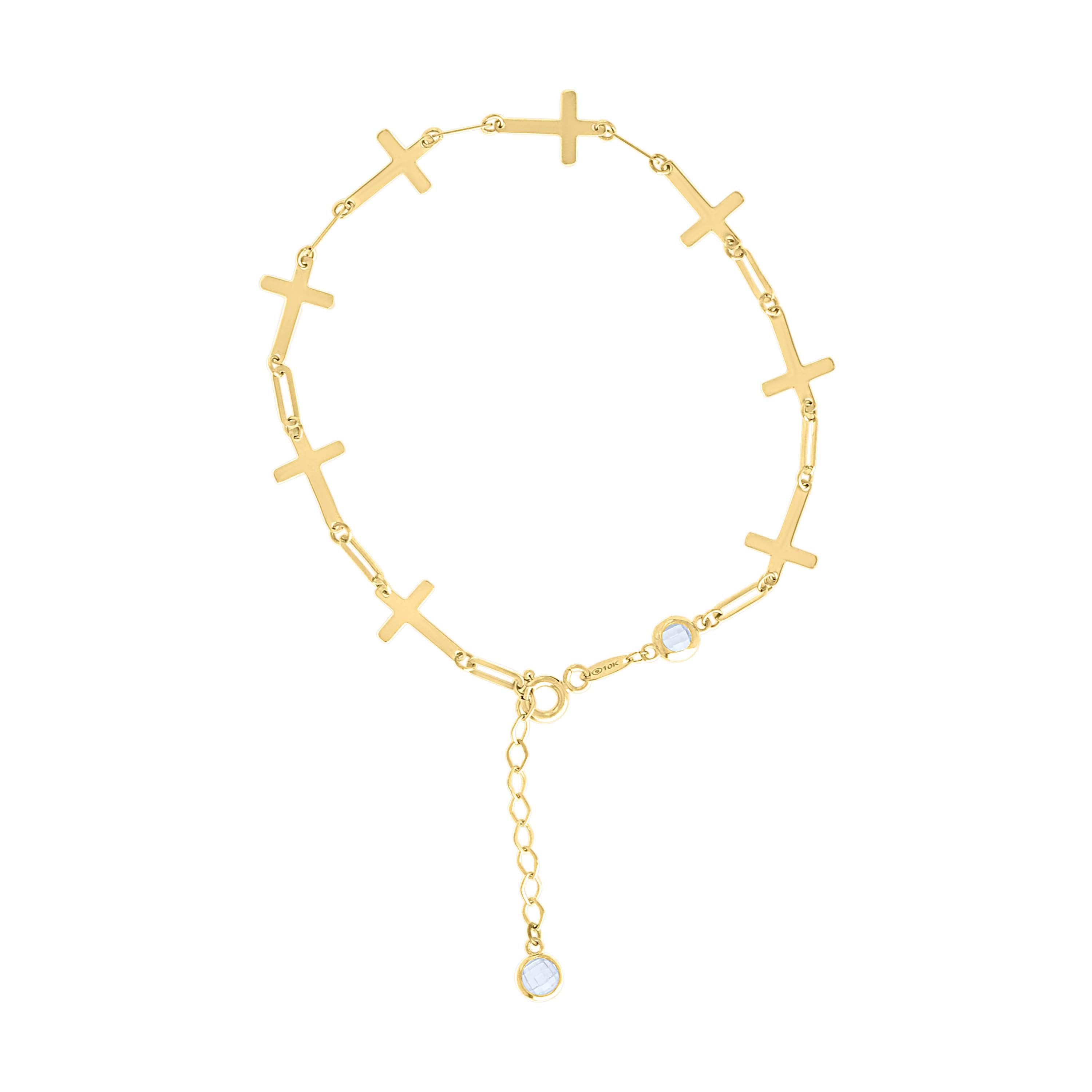 10kt Yellow Gold Womens Cubic-Zirconia Cross Link Bracelet Size 7 + 1 Inches