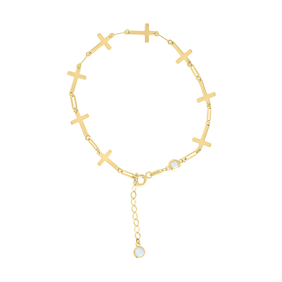 10kt Yellow Gold Womens Cubic-Zirconia Cross Link Bracelet Size 7 + 1 Inches