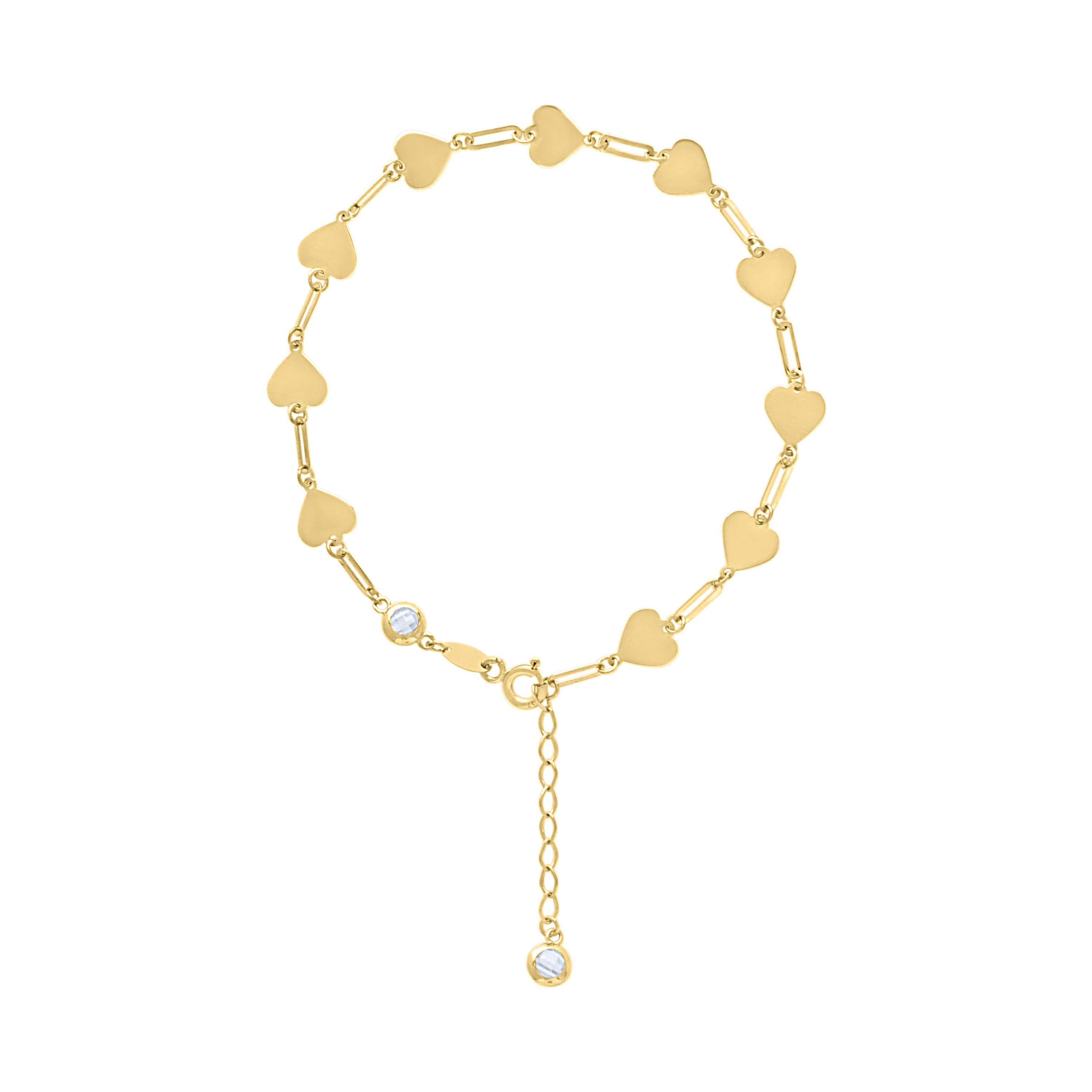 10kt Yellow Gold Womens Cubic-Zirconia Hearts Link Bracelet Size 7 + 1 Inches