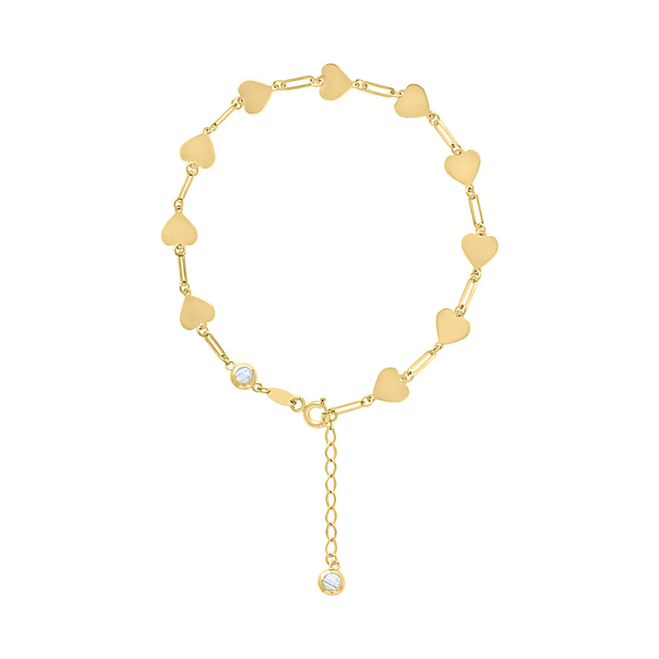 10kt Yellow Gold Womens Cubic-Zirconia Hearts Link Bracelet Size 7 + 1 Inches
