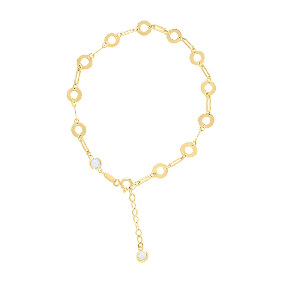 10kt Yellow Gold Womens Cubic-Zirconia Circle Link Bracelet Size 7 + 1 Inches