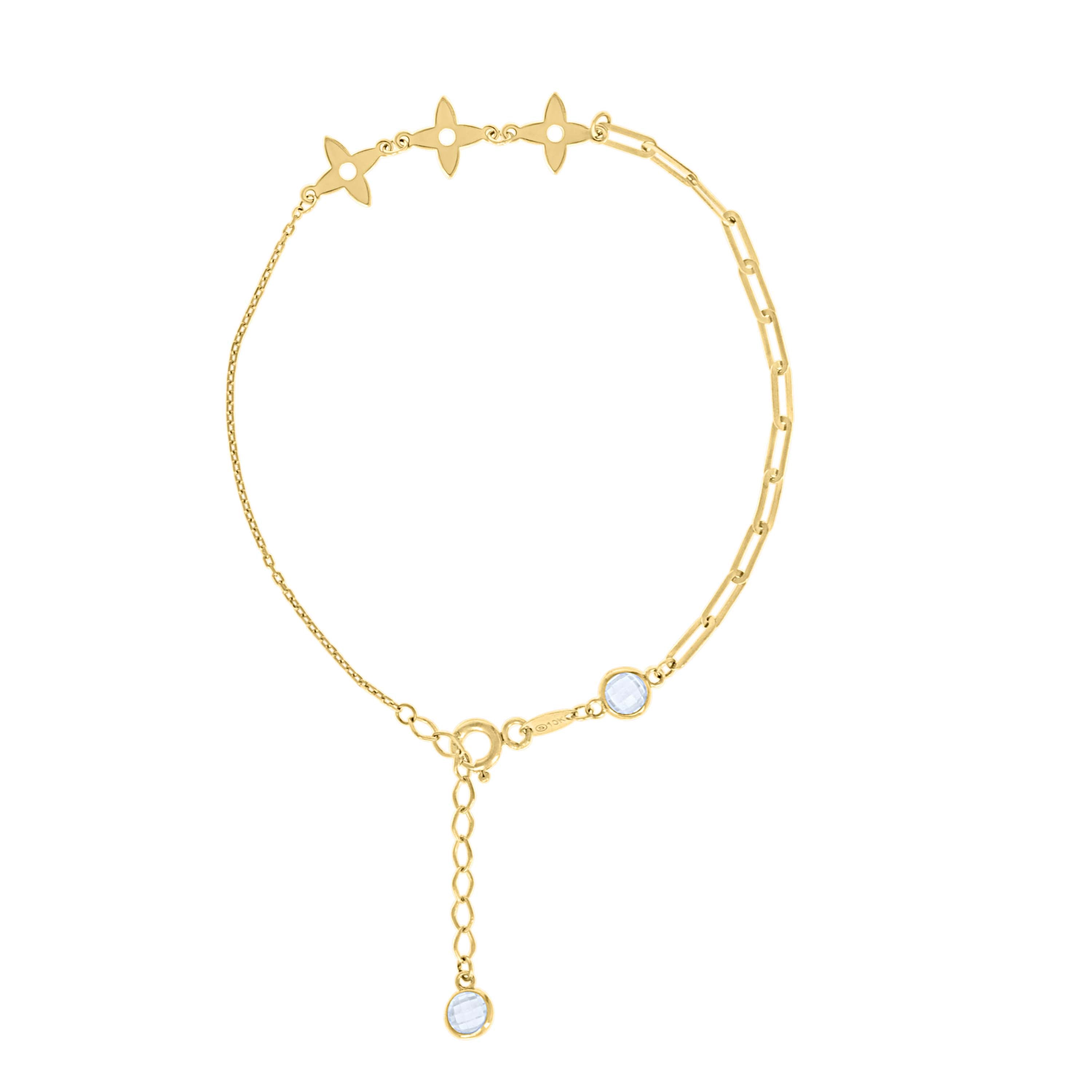 10kt Yellow Gold Womens Cubic-Zirconia Clover Link Good Luck Chain Bracelet Size 7 + 1 Inches