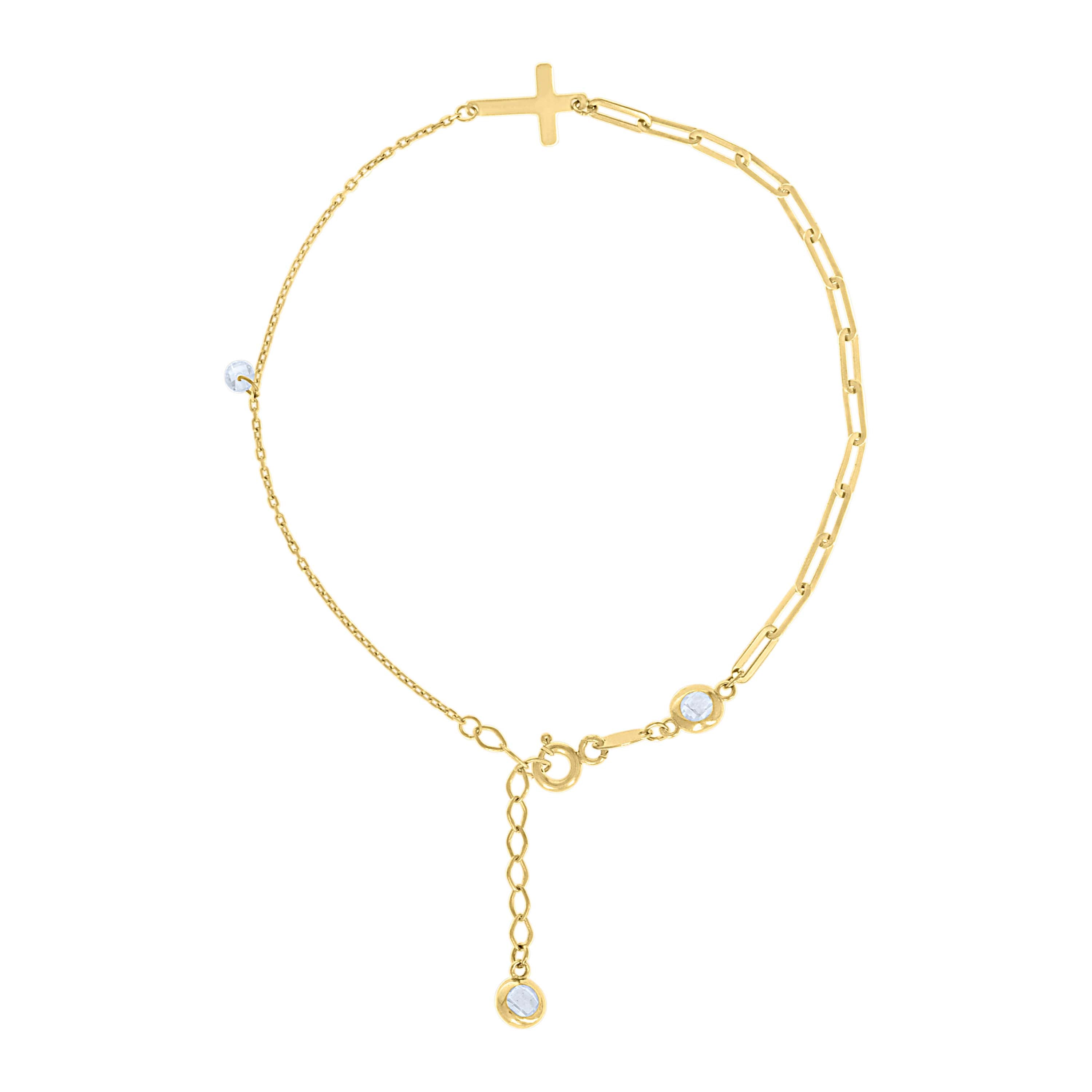 10kt Yellow Gold Womens Cubic-Zirconia Cross Charms Chain Bracelet Size 7 + 1 Inches