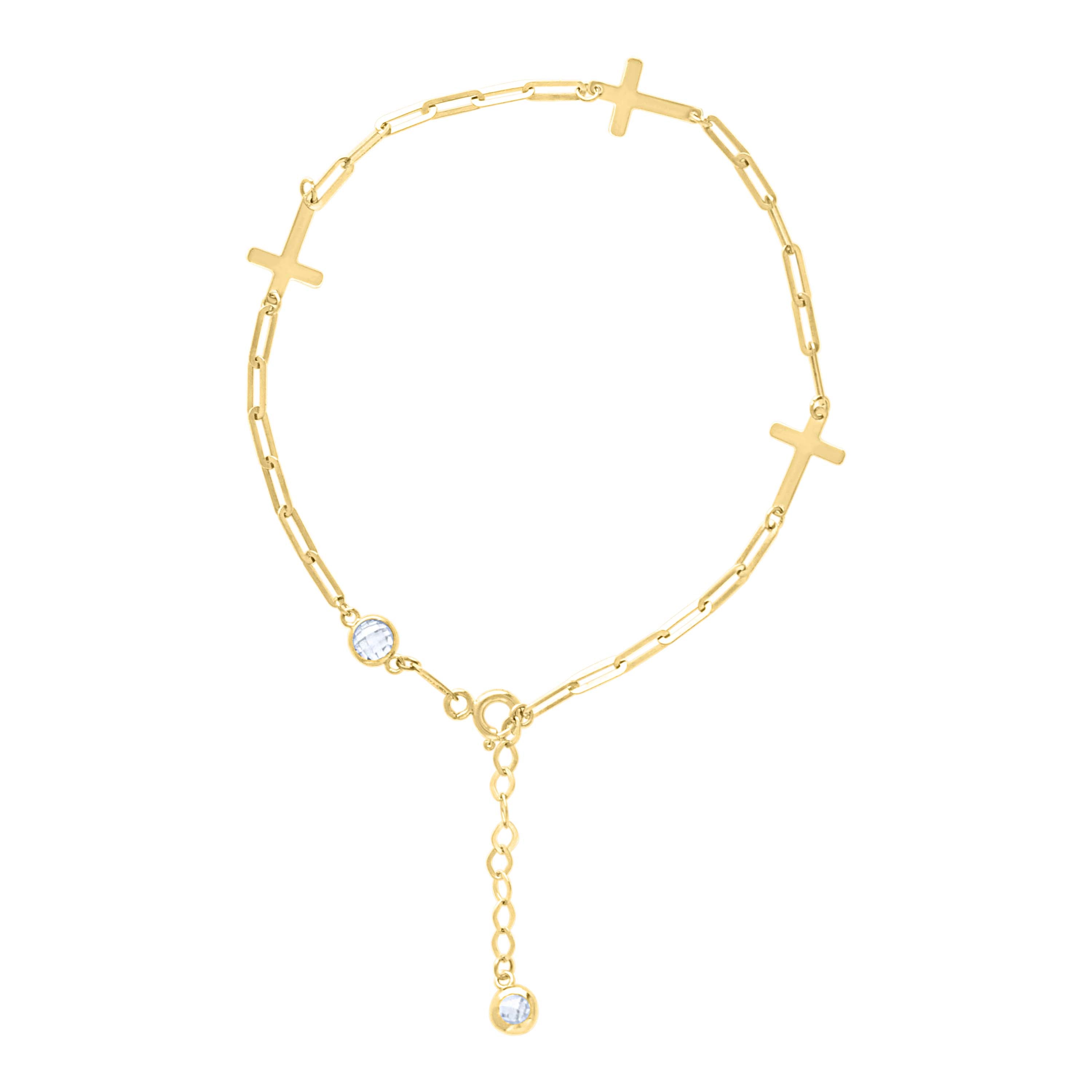 10kt Yellow Gold Womens Cubic-Zirconia Cross Charms Chain Bracelet Size 7 + 1 Inches