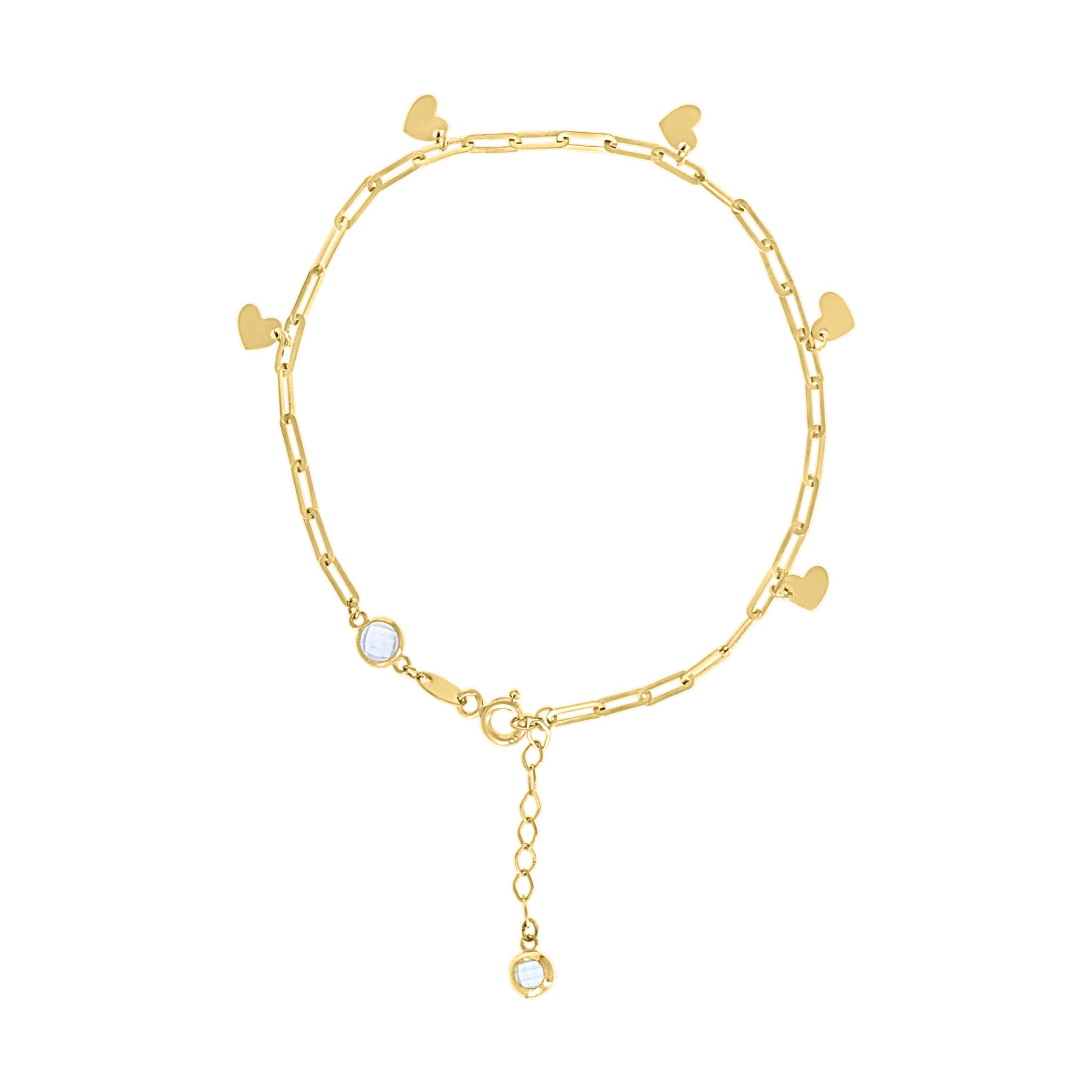 10kt Yellow Gold Womens Cubic-Zirconia Heart Charms Chain Bracelet Size 7 + 1 Inches