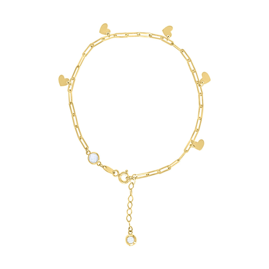 10kt Yellow Gold Womens Cubic-Zirconia Heart Charms Chain Bracelet Size 7 + 1 Inches