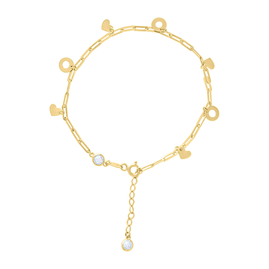 10kt Yellow Gold Womens Cubic-Zirconia Heart Charms Chain Bracelet Size 7 + 1 Inches