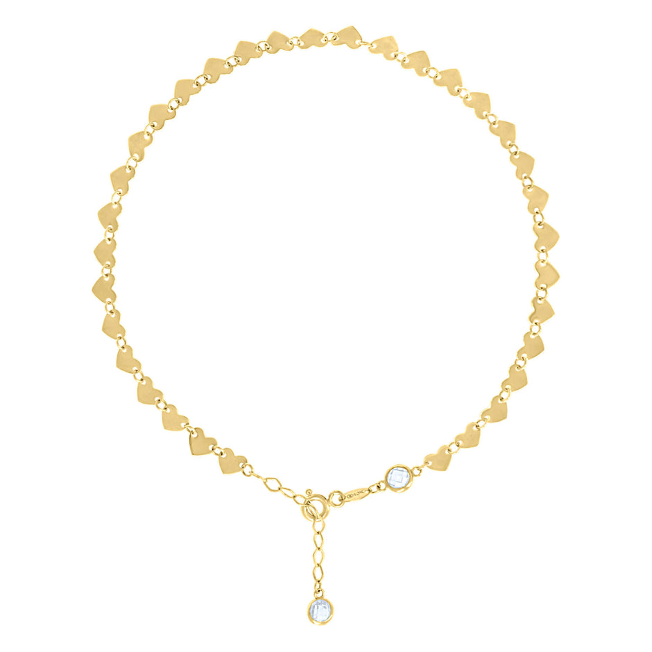 10kt Yellow Gold Womens Cubic-Zirconia Heart Link Anklet Size 9 + 1 Inches