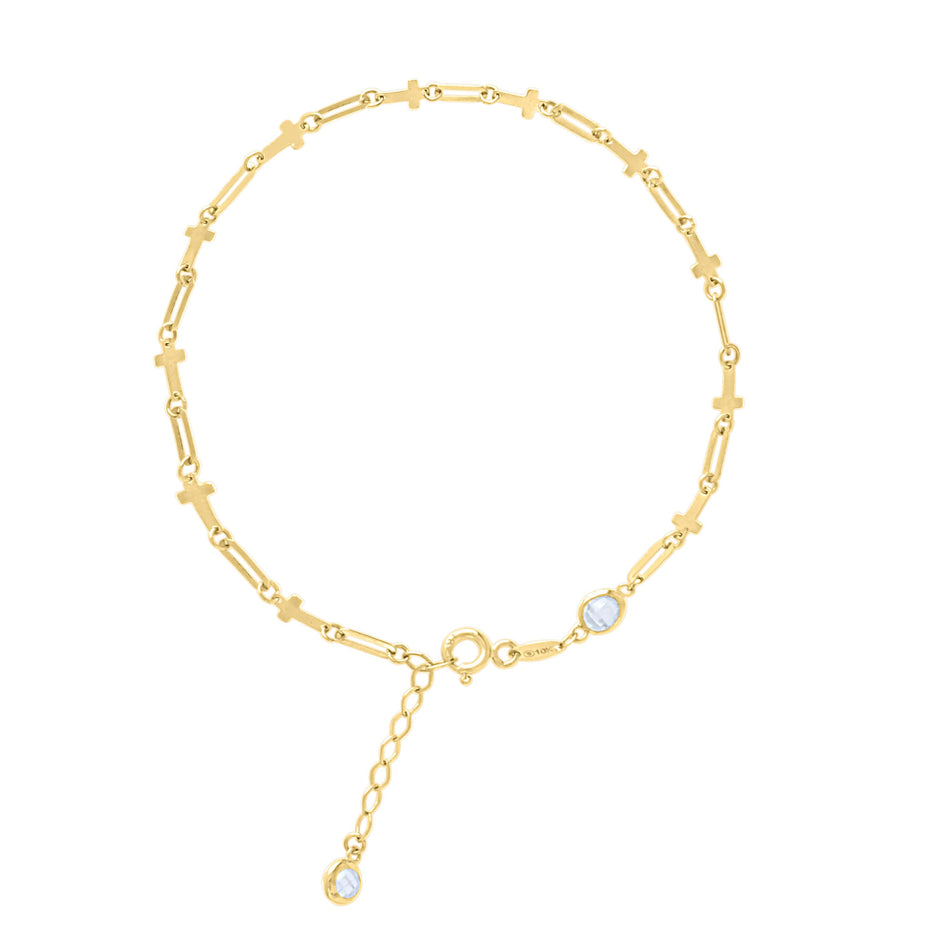 10kt Yellow Gold Womens Cubic-Zirconia Cross Link Bracelet Size 7 + 1 Inches