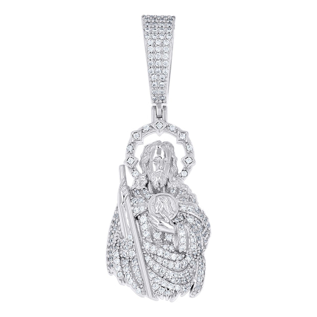 925 Sterling Silver Unisex 0.95ct Moissanite St. Jude Religious Pendant