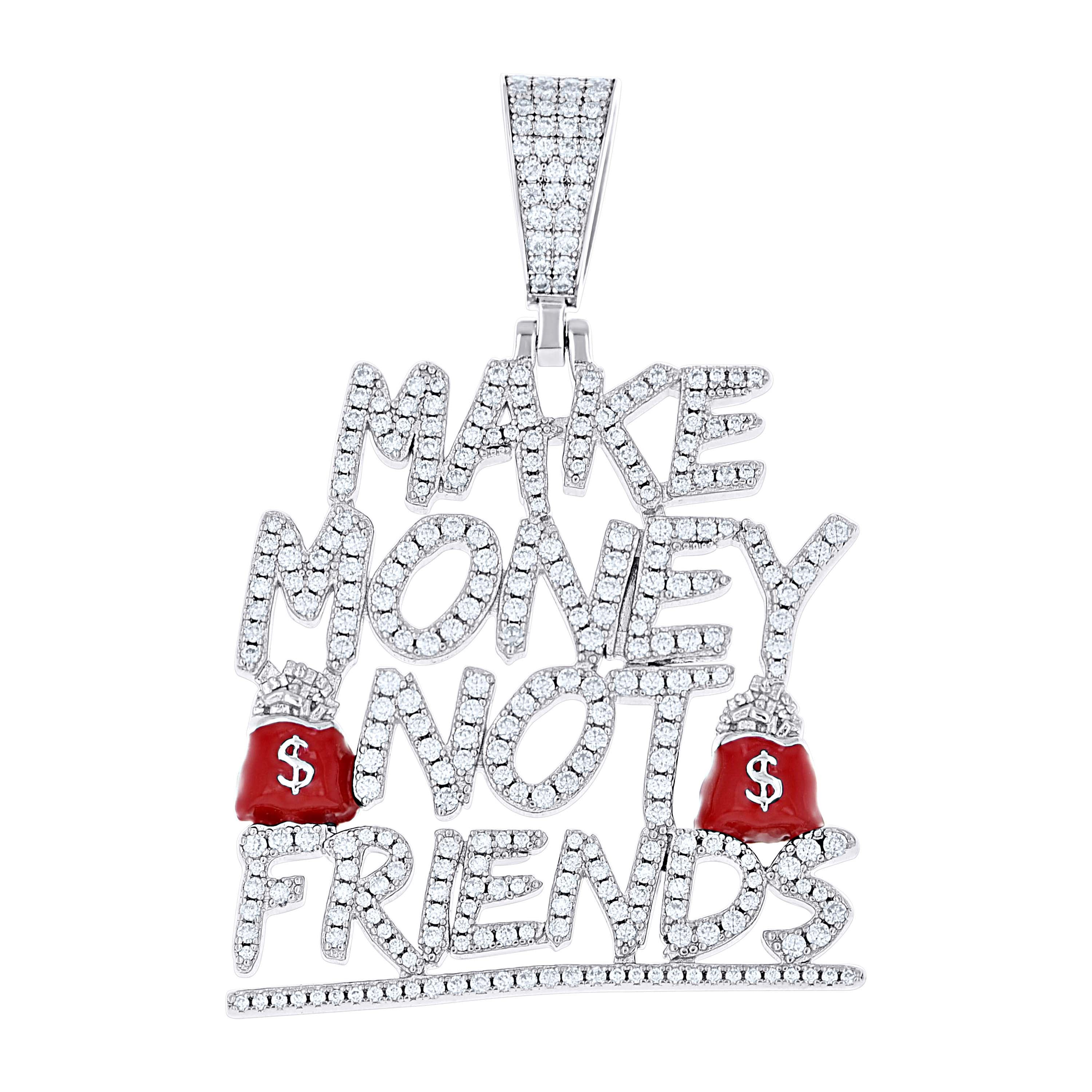 925 Sterling Silver Unisex 3.03ct Moissanite Enameled Make Money Not Friends Talking Fashion Pendant
