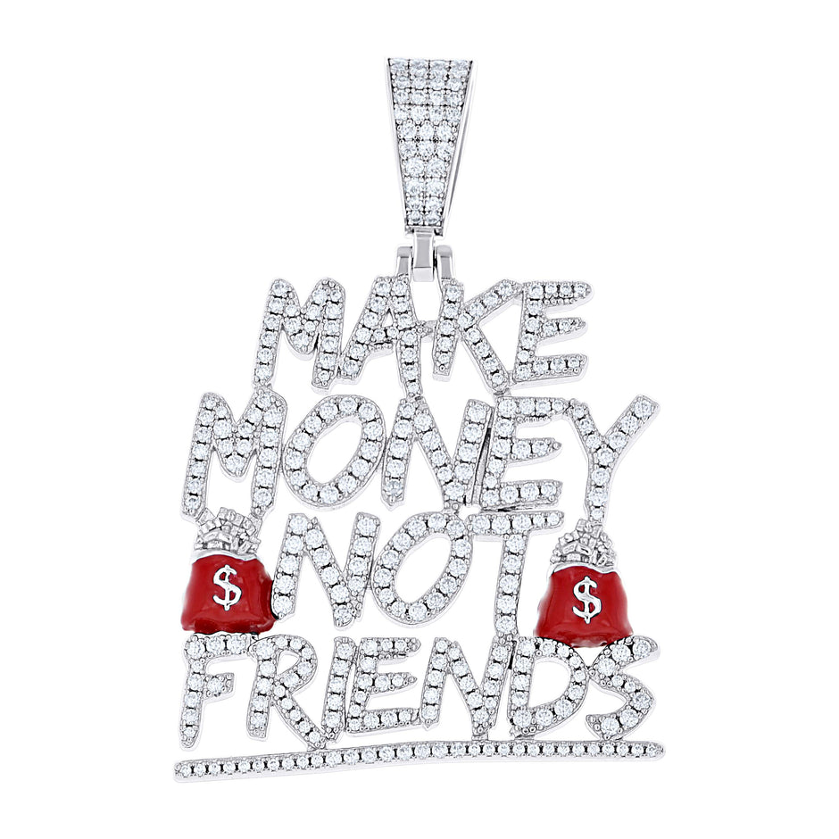 925 Sterling Silver Unisex 3.03ct Moissanite Enameled Make Money Not Friends Talking Fashion Pendant