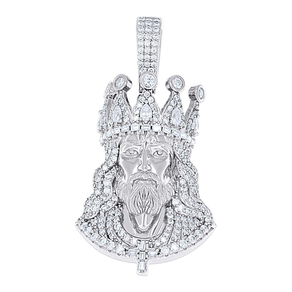 925 Sterling Silver Mens Round Baguette Pear 1.4ct, 0.72ct Moissanite King Crown Jesus Face Religious Pendant