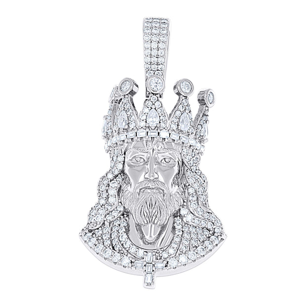 925 Sterling Silver Mens Round Baguette Pear 1.4ct, 0.72ct Moissanite King Crown Jesus Face Religious Pendant