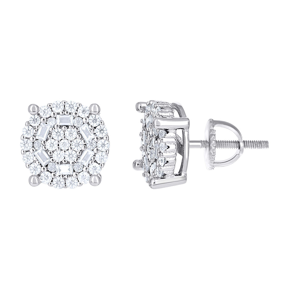 925 Sterling Silver Womens Round Baguette 0.71ct, 0.37ct Moissanite Round Fashion Stud Earrings