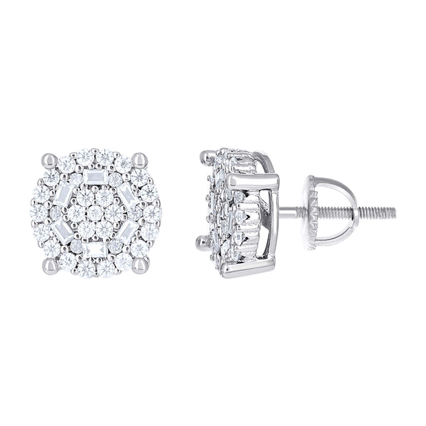 925 Sterling Silver Womens Round Baguette 0.71ct, 0.37ct Moissanite Round Fashion Stud Earrings