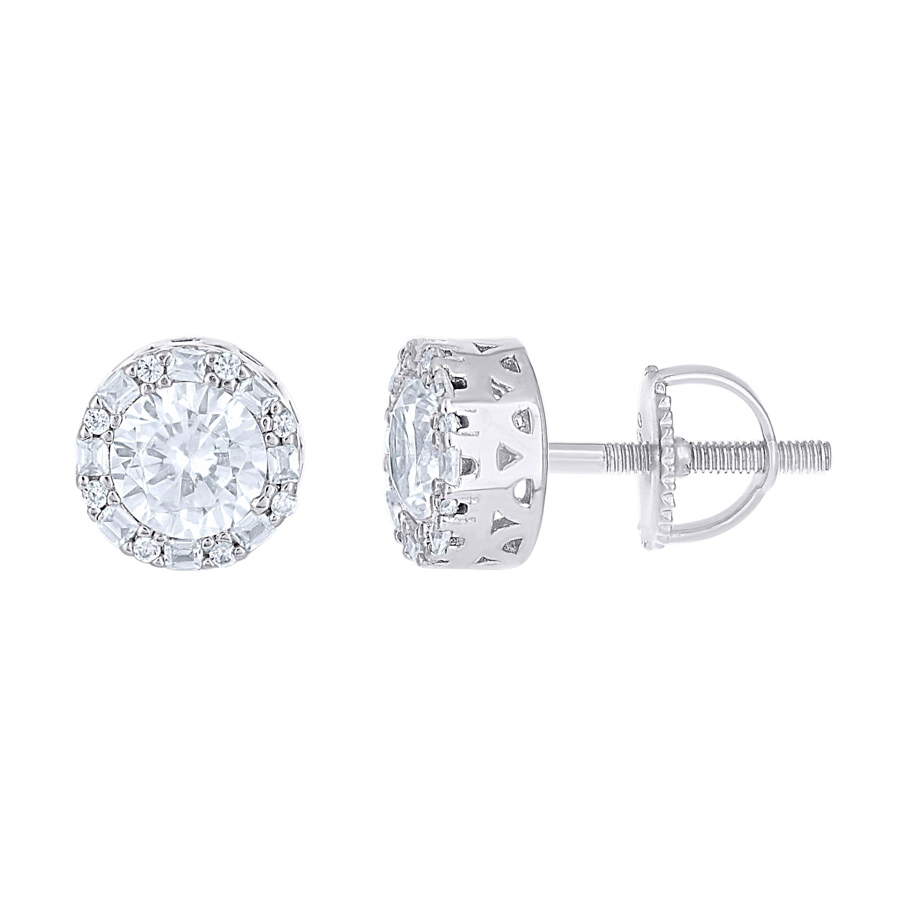 925 Sterling Silver Womens Round Baguette 1.19ct, 0.18ct Moissanite Round Fashion Stud Earrings