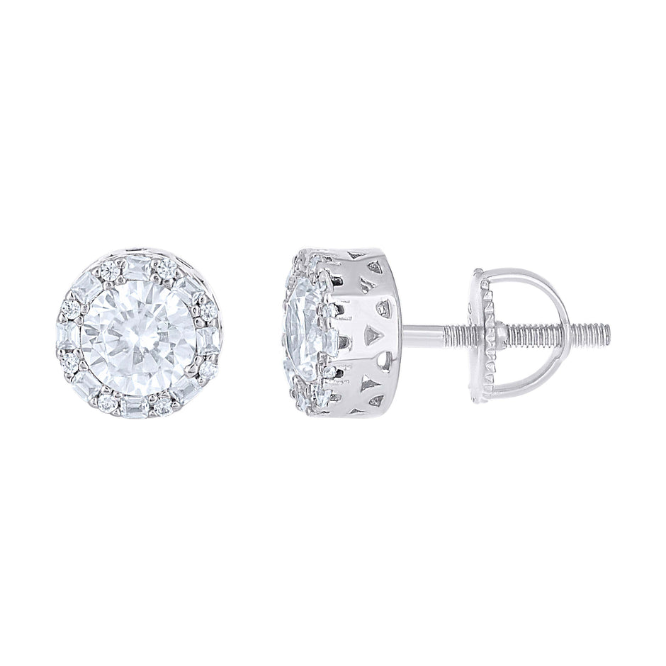 925 Sterling Silver Womens Round Baguette 1.19ct, 0.18ct Moissanite Round Fashion Stud Earrings