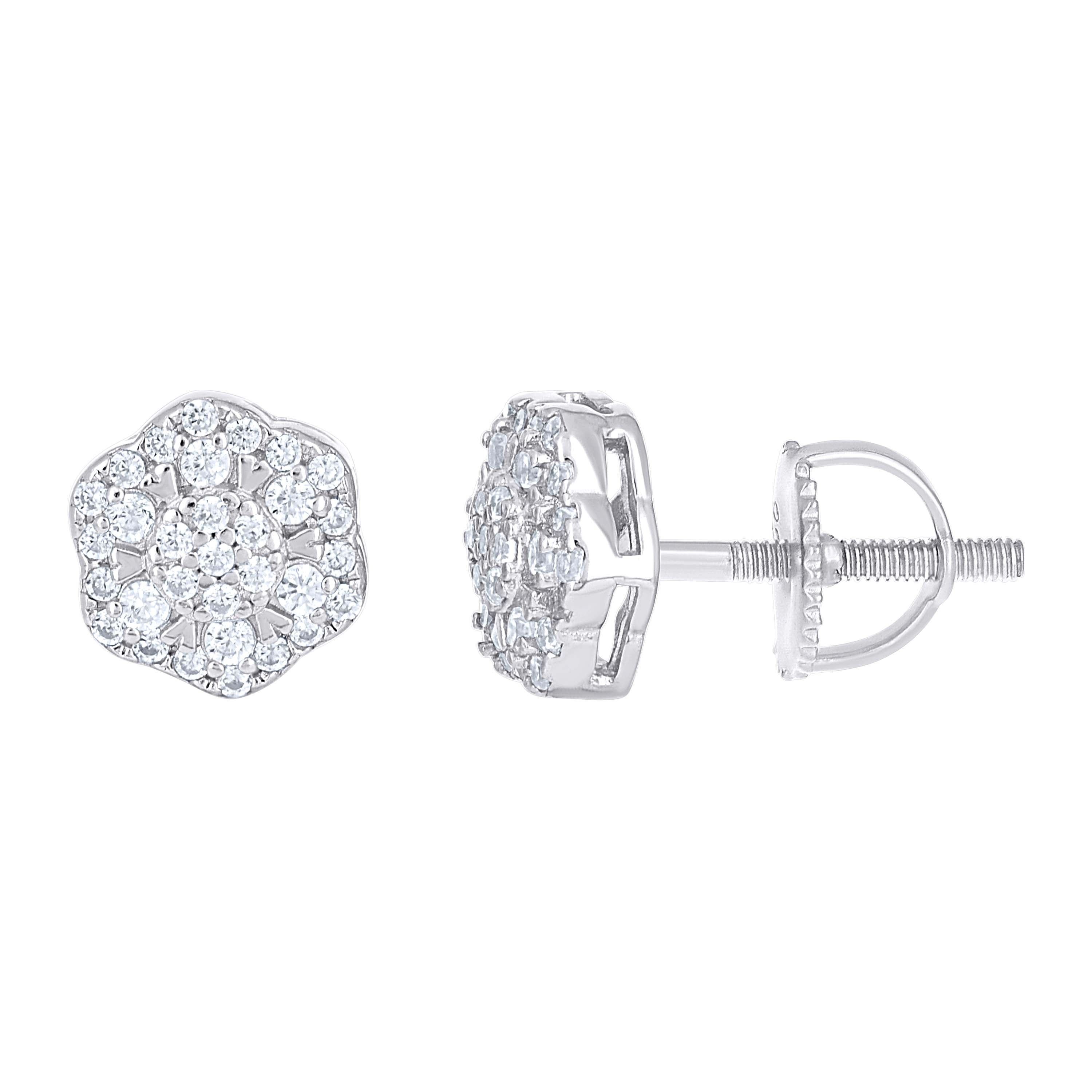 925 Sterling Silver Womens 0.38ct Moissanite Flower Fashion Stud Earrings