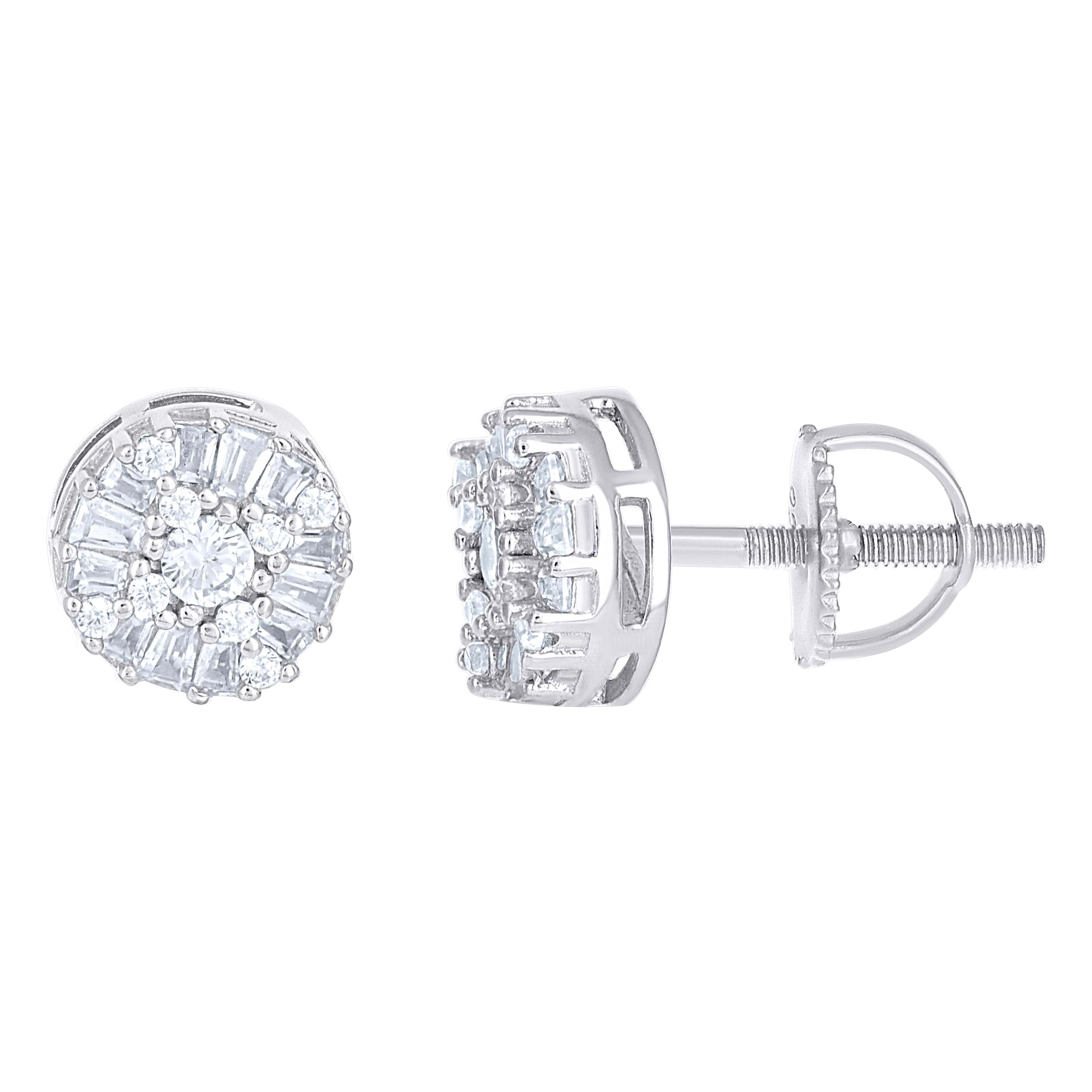 925 Sterling Silver Womens Round Baguette 0.24ct, 0.54ct Moissanite Round Fashion Stud Earrings