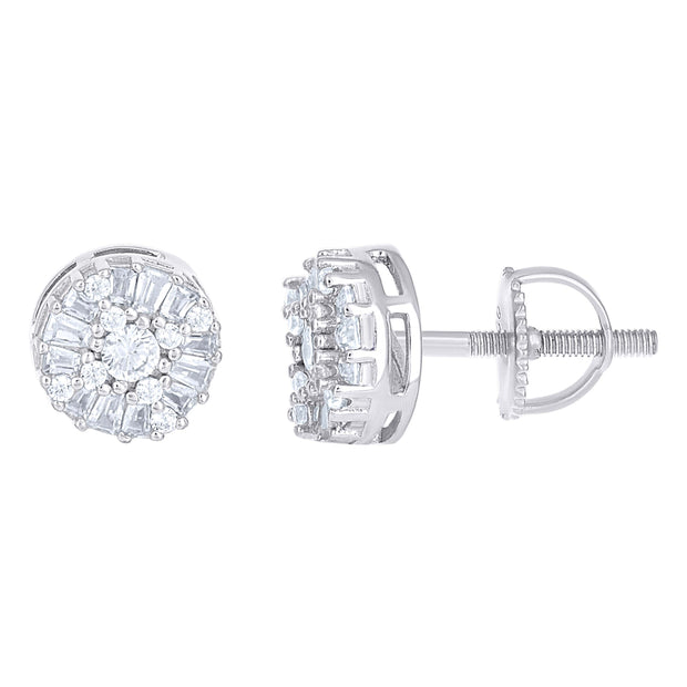 925 Sterling Silver Womens Round Baguette 0.24ct, 0.54ct Moissanite Round Fashion Stud Earrings
