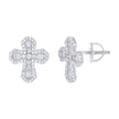 925 Sterling Silver Unisex Round Baguette 0.35ct, 0.38ct Moissanite Cross Religious Stud Earrings