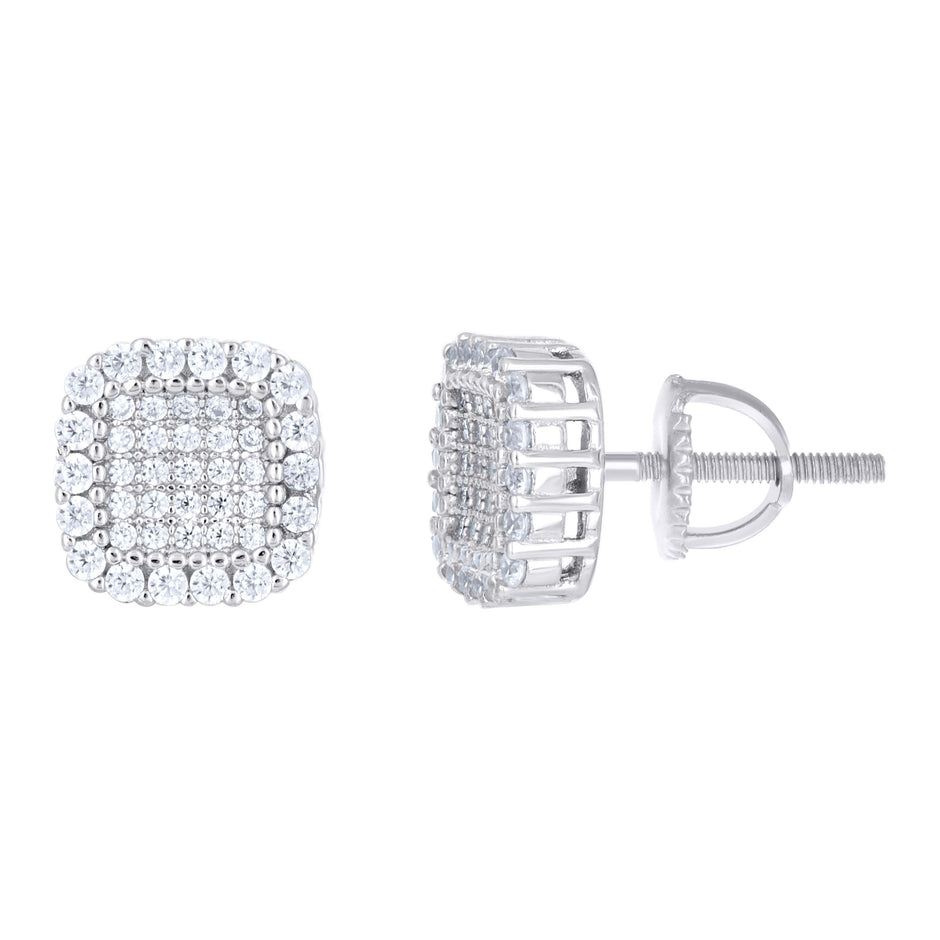 925 Sterling Silver Womens 0.58ct Moissanite Square Fashion Stud Earrings 9mm