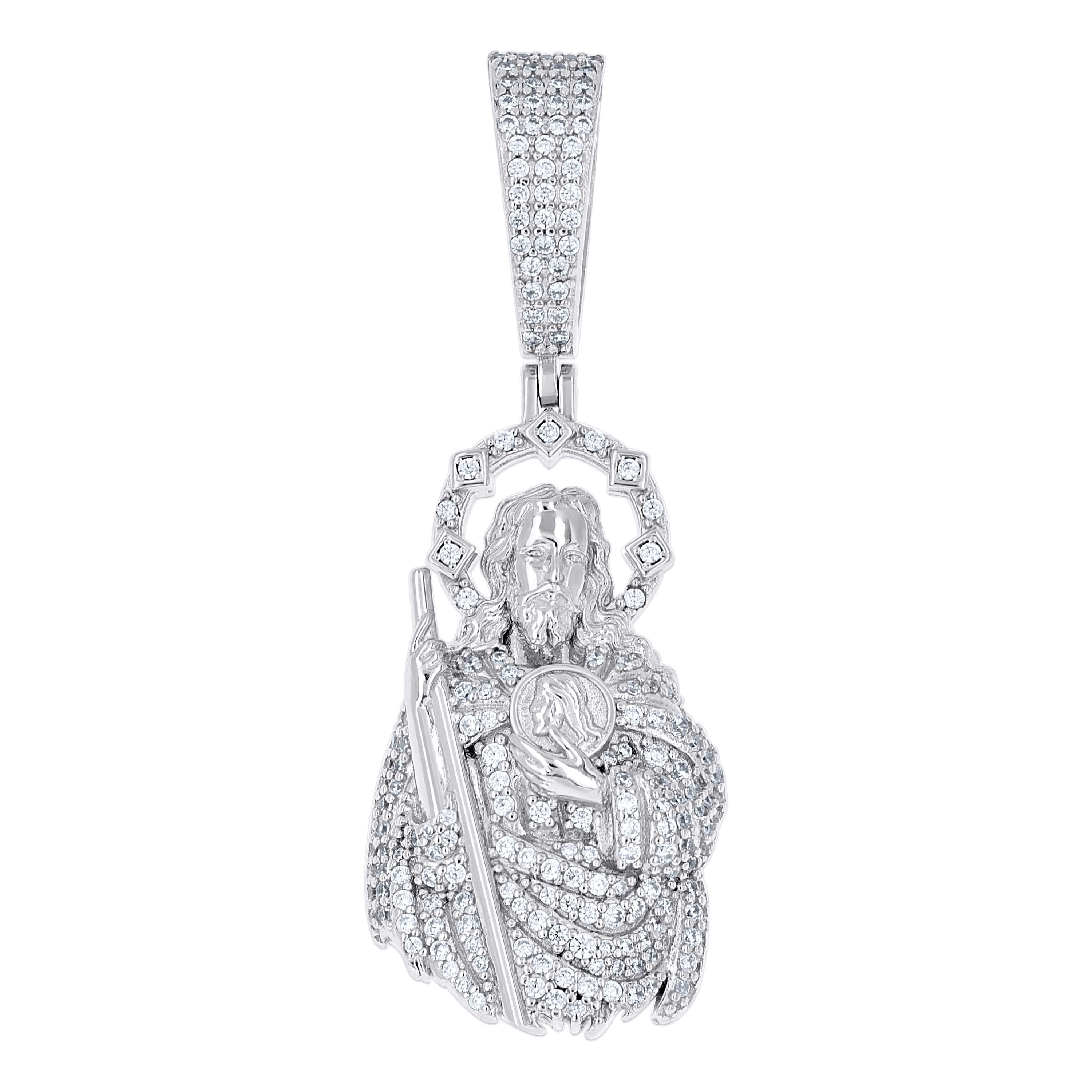 925 Sterling Silver Unisex Cubic-Zirconia St. Jude Saint Religious Pendant