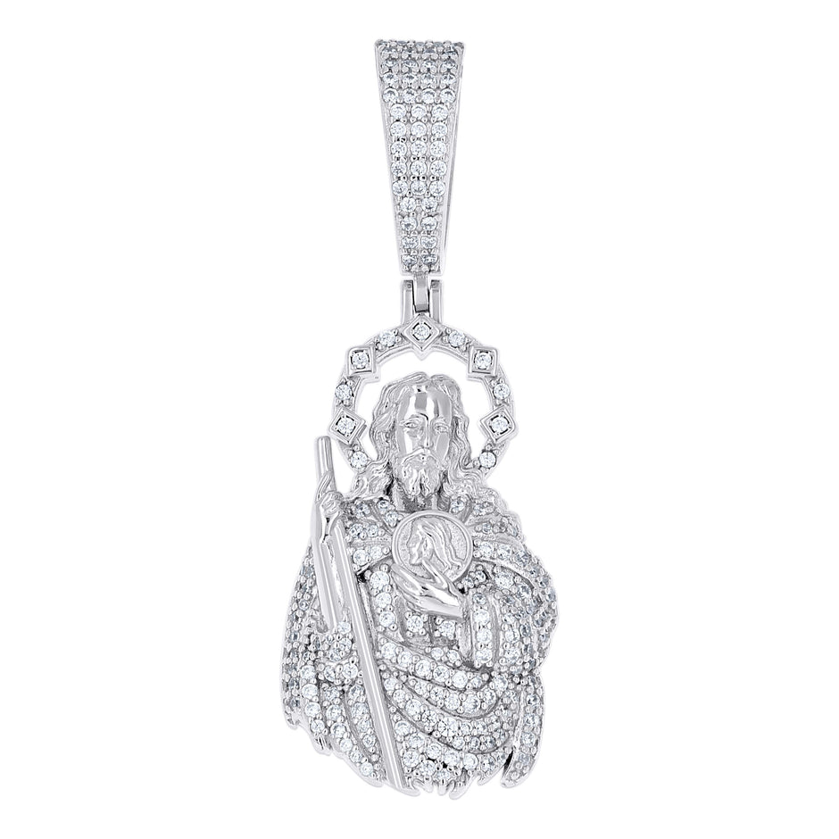 925 Sterling Silver Unisex Cubic-Zirconia St. Jude Saint Religious Pendant