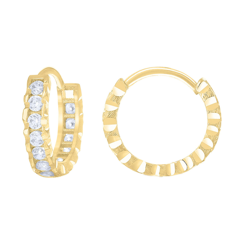 14kt Yellow Gold Womens Cubic-Zirconia Diamond-Cut Fashion Hoop Earrings