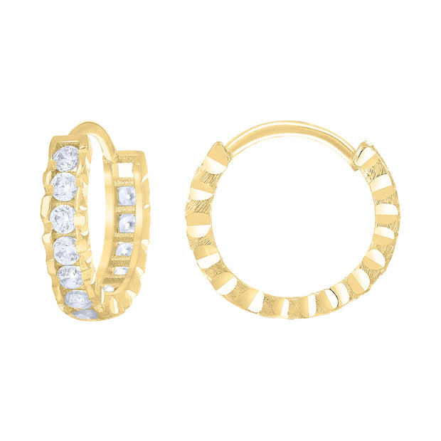 14kt Yellow Gold Womens Cubic-Zirconia Diamond-Cut Fashion Hoop Earrings