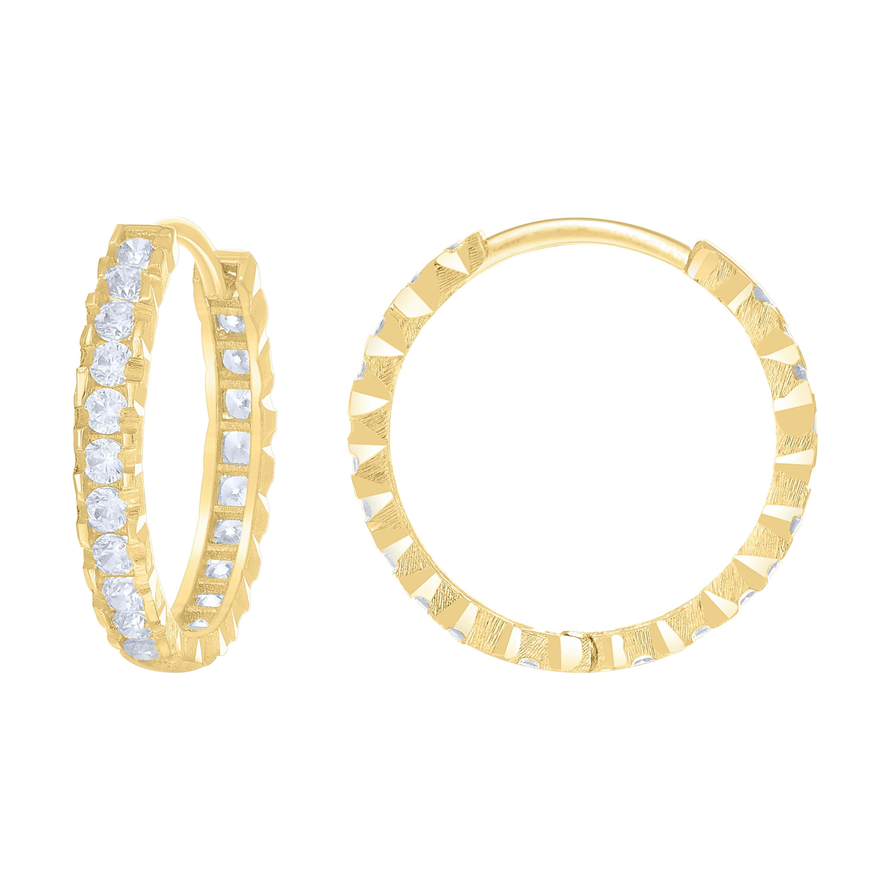 14kt Yellow Gold Womens Cubic-Zirconia Diamond-Cut Fashion Hoop Earrings