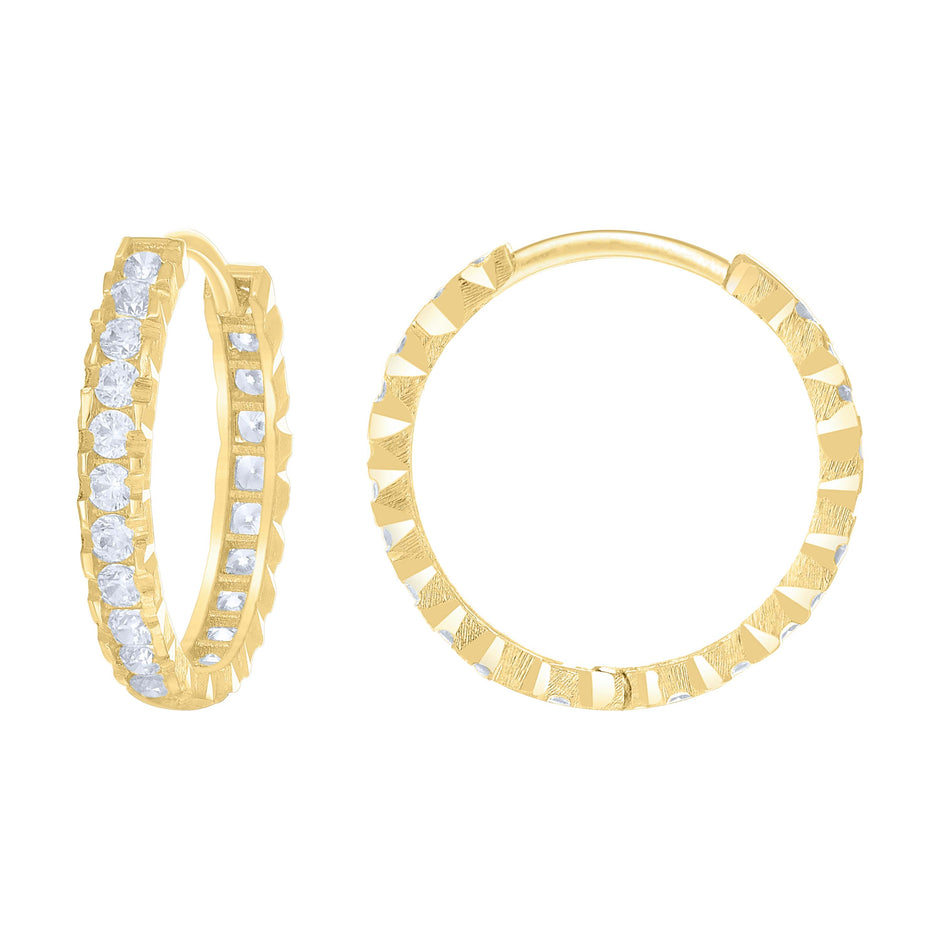 14kt Yellow Gold Womens Cubic-Zirconia Diamond-Cut Fashion Hoop Earrings