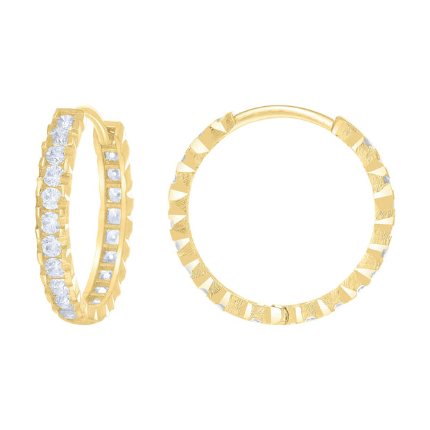 14kt Yellow Gold Womens Cubic-Zirconia Diamond-Cut Fashion Hoop Earrings
