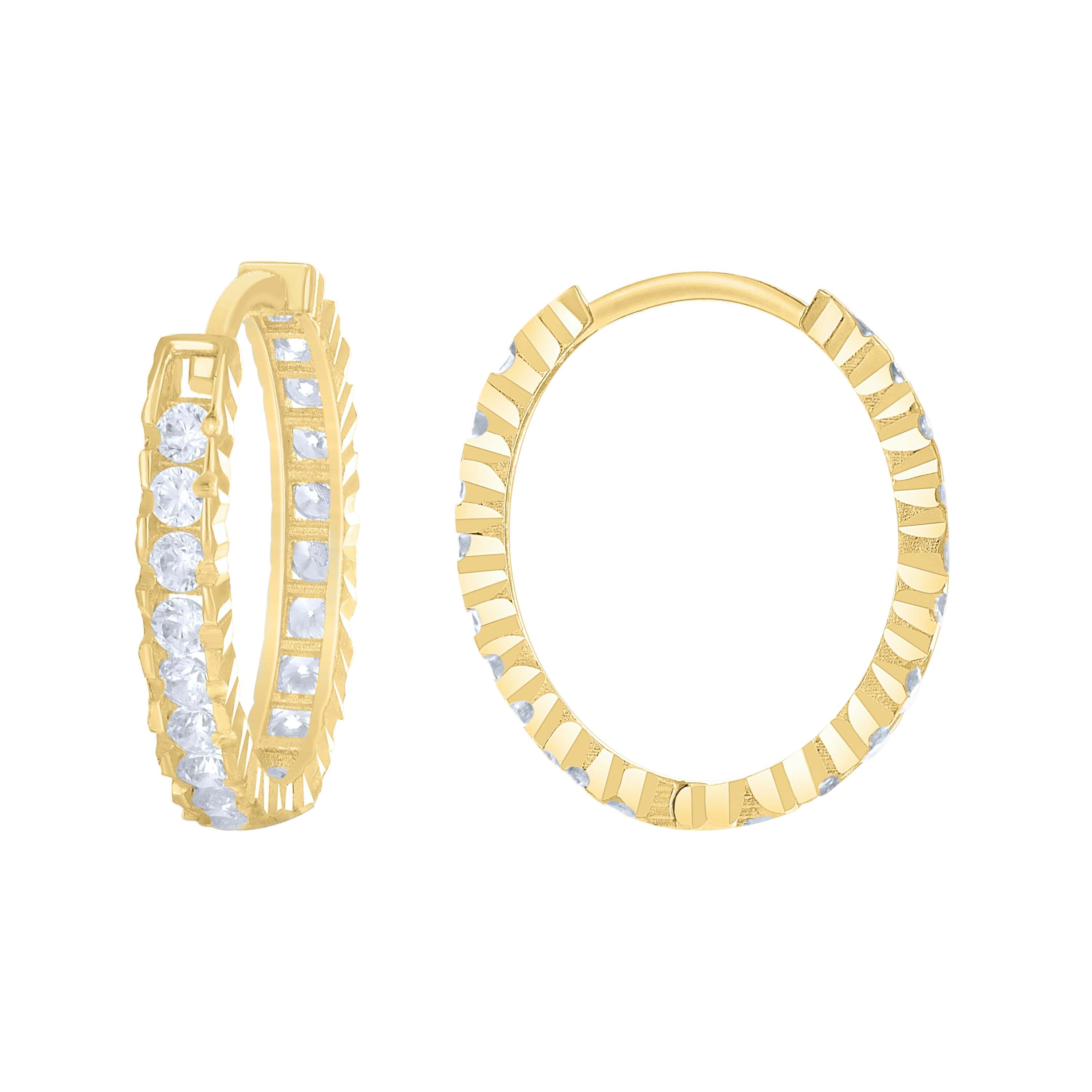 14kt Yellow Gold Womens Cubic-Zirconia Diamond-Cut Fashion Hoop Earrings