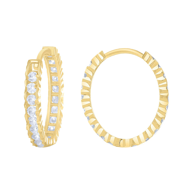 14kt Yellow Gold Womens Cubic-Zirconia Diamond-Cut Fashion Hoop Earrings