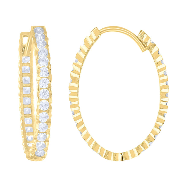 14kt Yellow Gold Womens Cubic-Zirconia Diamond-Cut Fashion Hoop Earrings