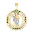 14kt Yellow Gold Unisex Green White Princess-Cut Cubic-Zirconia St. Jude Religious Pendant