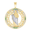 14kt Yellow Gold Mens Green White Princess-Cut Cubic-Zirconia St. Jude Religious Pendant