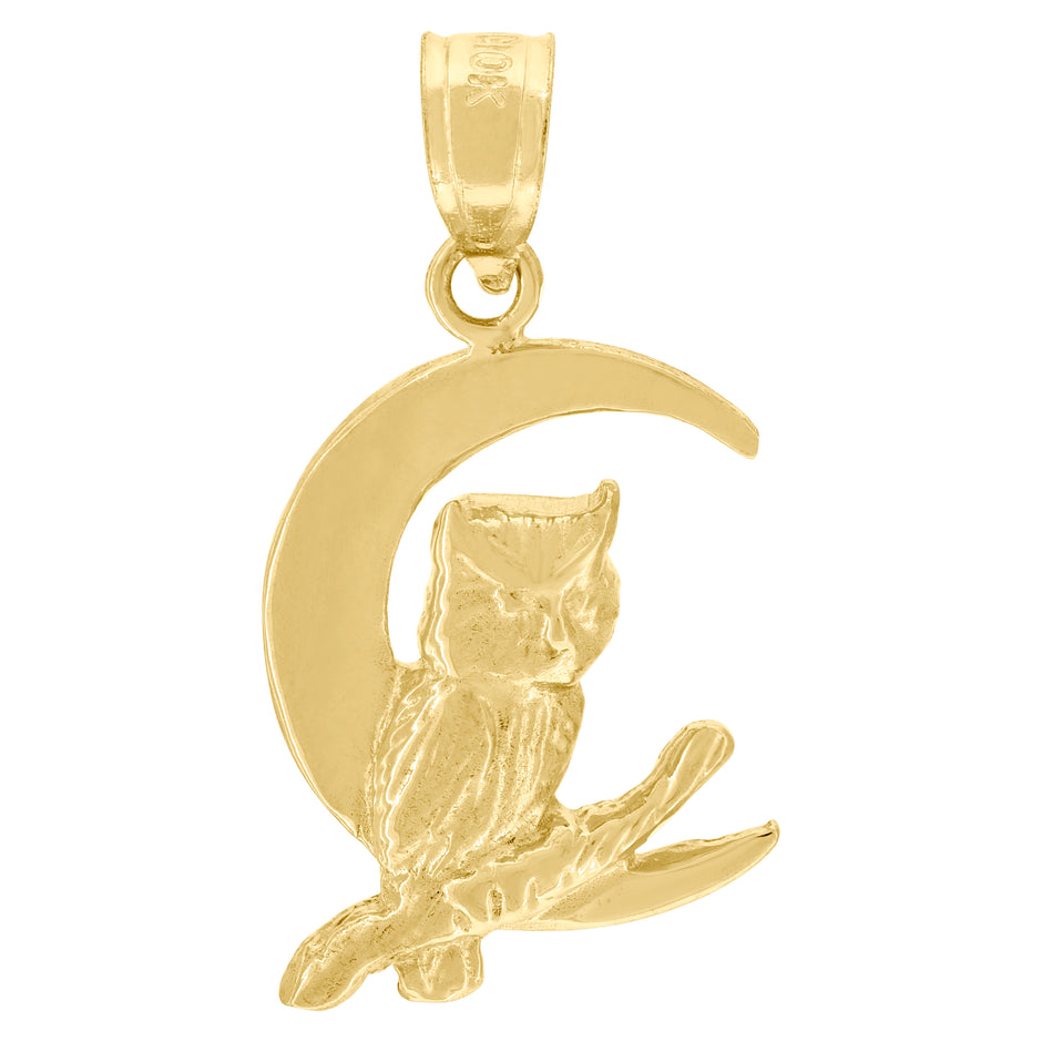 10kt Yellow Gold Womens Mens Unisex Owl Moon Animal Charm Pendant