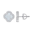 925 Sterling Silver Womens Cubic-Zirconia White Enameled Clover Good Luck Stud Earrings 10mm