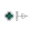 925 Sterling Silver Womens Cubic-Zirconia Green Enameled Clover Good Luck Stud Earrings 10mm