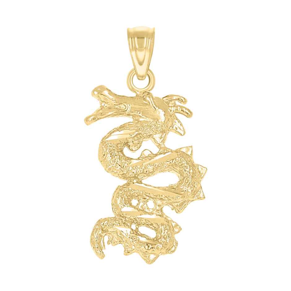 10kt Yellow Gold Textured Unisex Dragon Snake Animal Charm Pendant