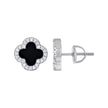 925 Sterling Silver Womens Cubic-Zirconia Black Enameled Clover Good Luck Stud Earrings 10mm