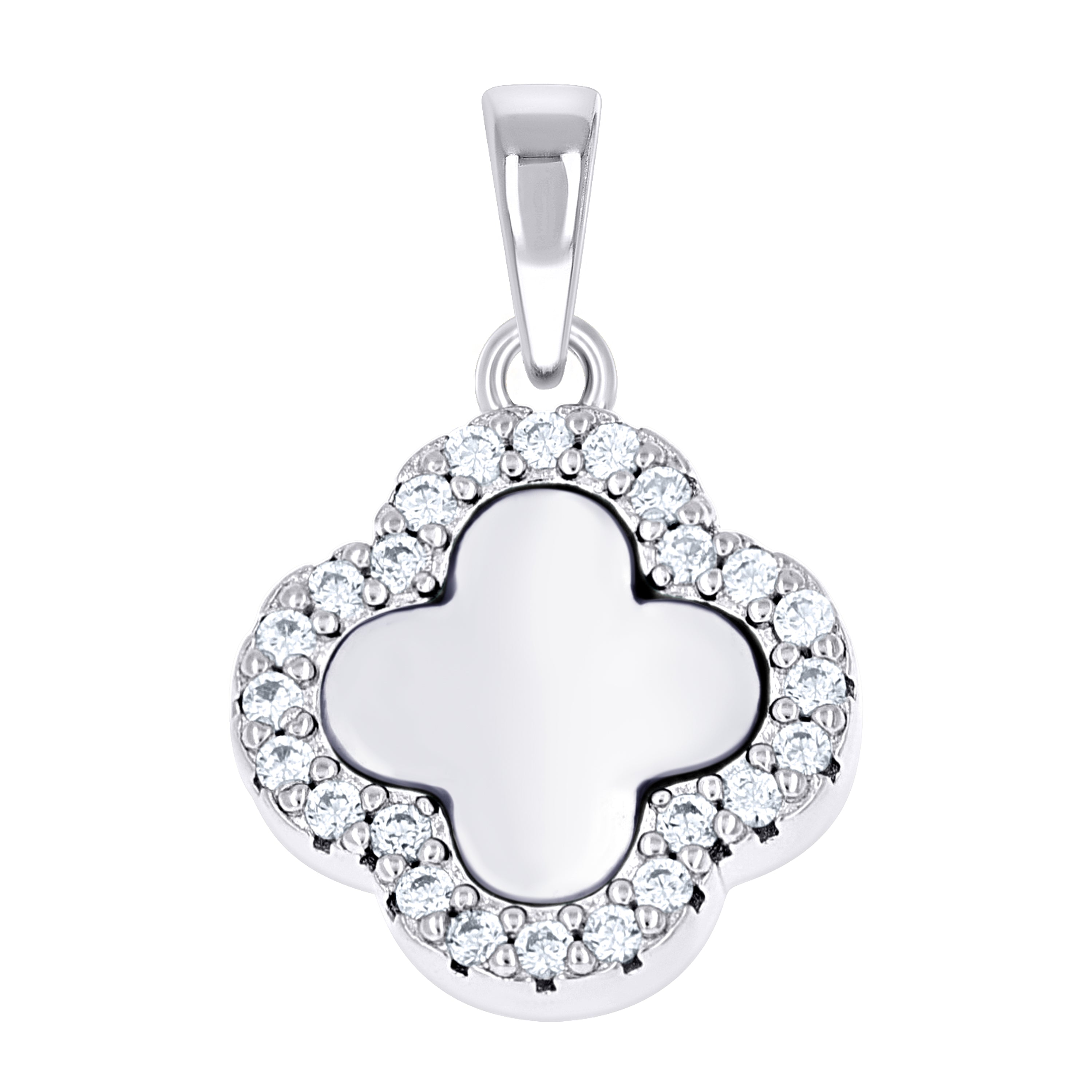 925 Sterling Silver Womens Cubic-Zirconia White Clover Good Luck Pendant 13mm