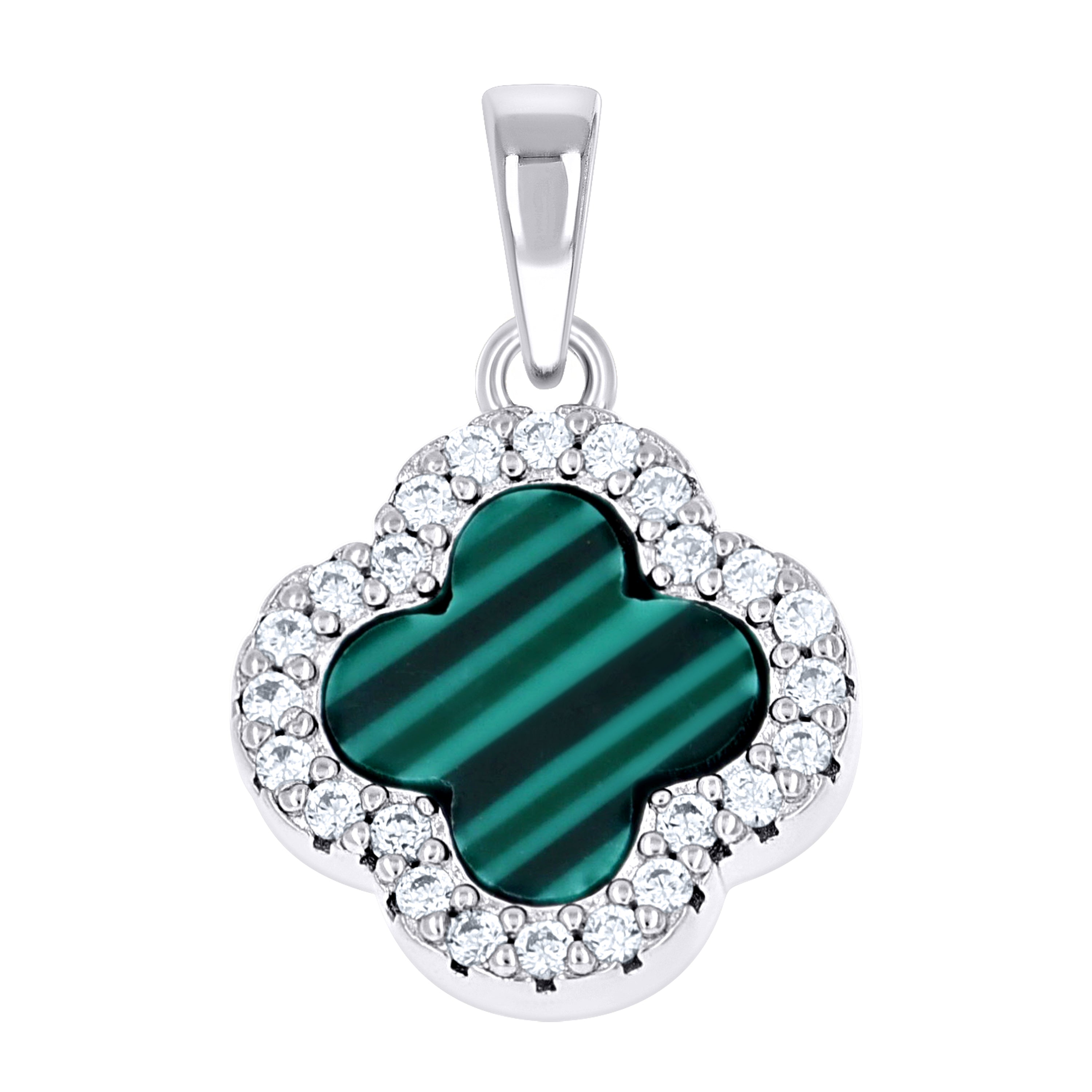 925 Sterling Silver Womens Cubic-Zirconia Green Clover Good Luck Pendant 13mm