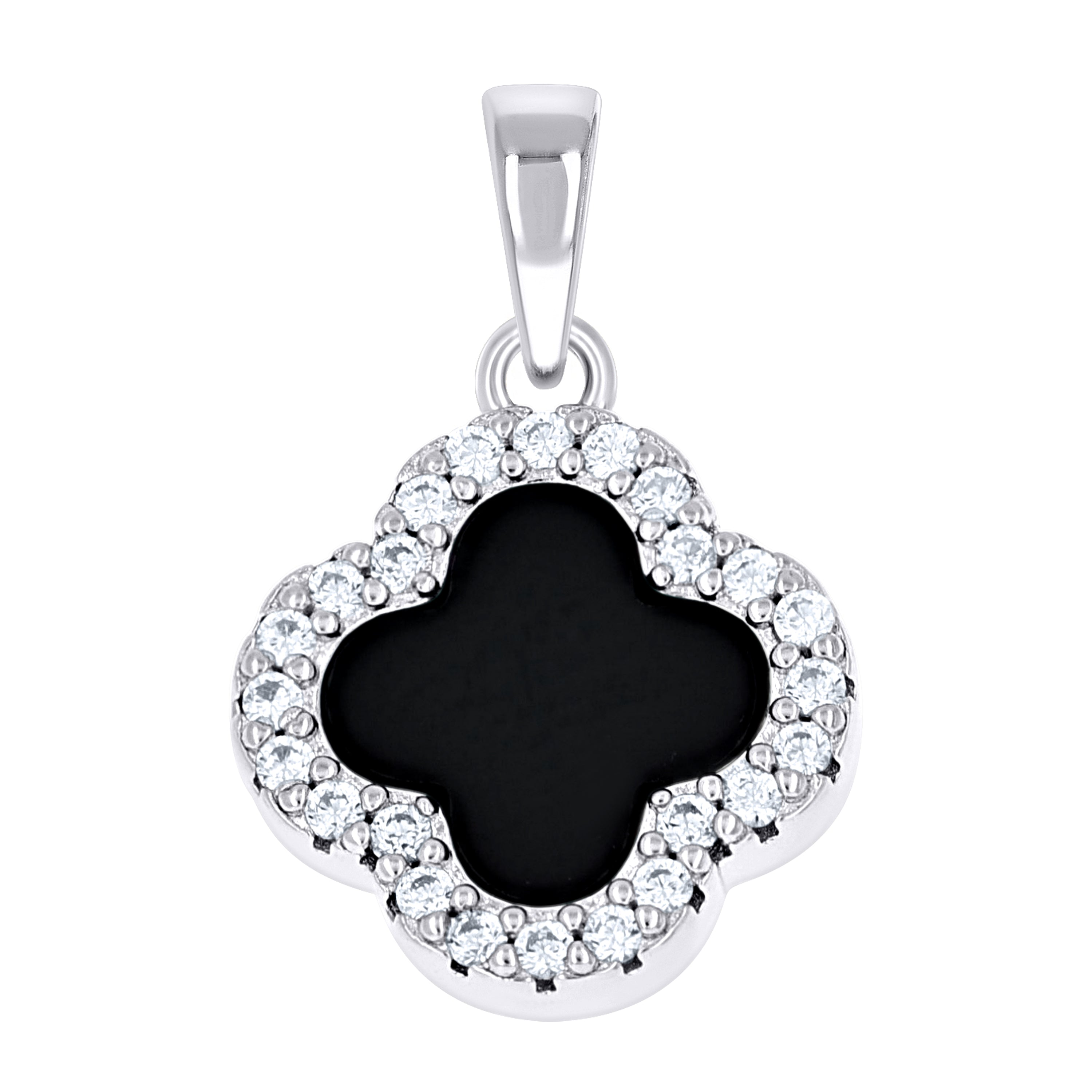925 Sterling Silver Womens Cubic-Zirconia Black Clover Good Luck Pendant 13mm